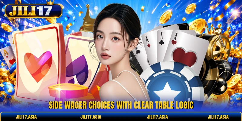 Side wager choices with clear table logic